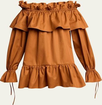Saint Laurent Off-Shoulder Ruffled Mini Dress