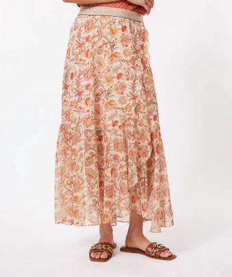 Esqualo Taylin Touch Of Sun Midi Skirt In Orange Multi