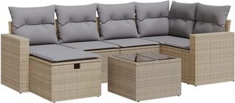 vidaXL Vidaxl - Set Sof&aacute;s De Jard&iacute;n 7 Piezas Y Cojines Rat&aacute;n Sint&eacute;tico Beige