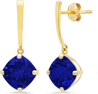MAX + STONE 14k White or Yellow Gold 8mm Solitaire Cushion Cut Gemstone Drop Dangle Earrings
