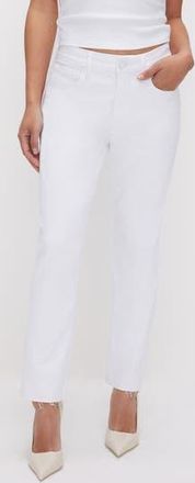 Good American Good Petite Raw Hem Straight Leg Jeans in White037 at Nordstrom Rack, Size 16