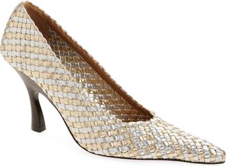 Stella McCartney Elsa Woven Pointed Toe Pump in Silver/Gold at Nordstrom, Size 10.5Us