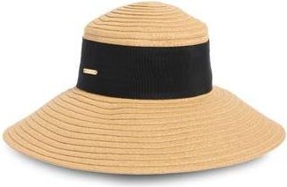 Vince Camuto Oversize Ribbon Down Brim Woven Hat in Tan at Nordstrom Rack