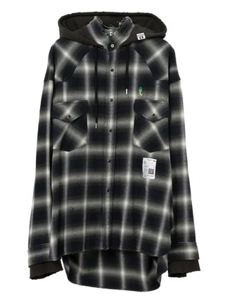 Miharayasuhiro hooded checked shirt - men - Cotton - 46 - Green