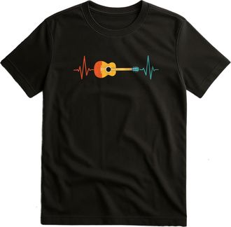 Generic Heartbeat Guitar T-Shirt Funny Musician Tee Guitarist Gift for Men Women Black