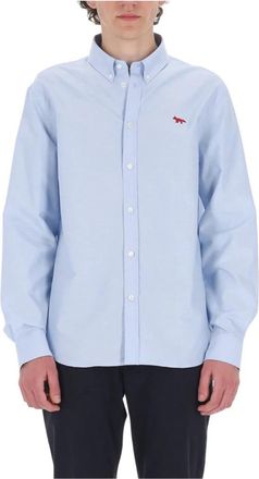 Maison Kitsun&eacute; Formal Shirts - Heren - Casual Overhemden - Blauw - M - Katoen - Overhemden