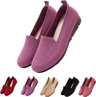 Generic Womens Orthopedic Knitted Comfortable Loafers - Anti Slip Walking Shoes, Fashionable Retro Lightweight and Slip Resistant Walking Purple