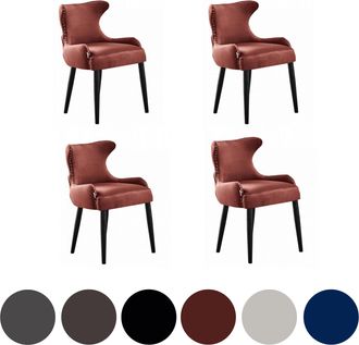 Life Interiors Life Interiors - Juego De 4 Sillas De Comedor De Terciopelo Oxford Lux - Silla Tapizada Para Comedor, Cocina - Rojo