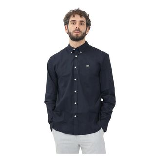 Lacoste Blauw Lange Mouwen Overhemd Elegante Stijl - Heren - Casual Overhemden - Blauw - 6XL - Katoen - Overhemden