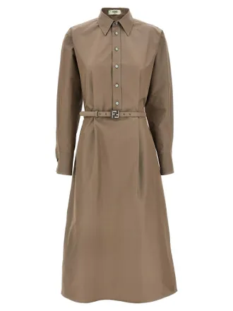 Fendi Gray Cotton Midi Womens Dress