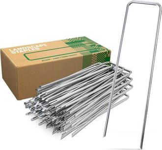 OEM Estacas De Acero Galvanizado Para Suelo (200 Unidades) - Estacas Resistentes Para Telas, Redes Y Mallas De Control De Malezas - 150 Mm De Largo, 40 Mm
