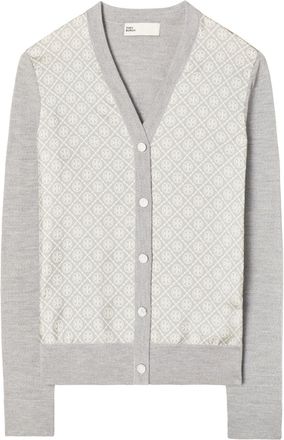 Tory Burch T-monogram wool-silk cardigan - women - Wool/Silk - L - Grey