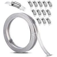 OEM Kit De Abrazaderas Para Manguera De Acero Inoxidable 304 Para Bricolaje, Banda Met&aacute;lica Perforada De 3,5 M + 12 Sujetadores Ajustables, Para Tuber&iacute;as,
