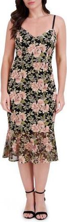 Siena My Balconia Embroidered Mesh Midi Dress in Black Multi at Nordstrom Rack, Size 16