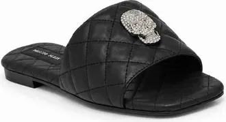 Philipp Plein Nappa Flat Matelasse Sandals Crystal Skull Women in Black at Nordstrom, Size 39