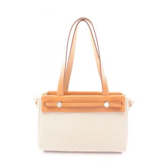 Herm&egrave;s Beige Brown Ecru Toile H Canvas Leather Handbag Tote Bag (Pre-Owned)