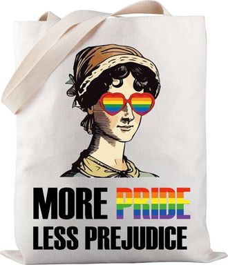 Generic Rainbow LGBT Lesbian Gay Pride Bags More Pride Less Prejudice Tote Bag LGBT Gay Pride Month Gift (LESS PREJUDICE tb)