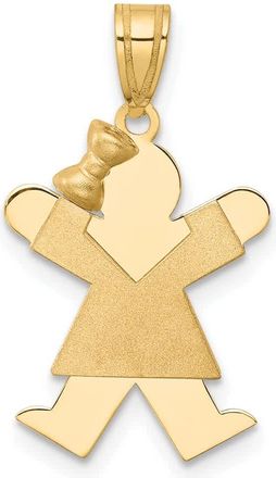 Diamond2Deal 14k Yellow Gold Solid Engravable Girl with Bow on Left Charm