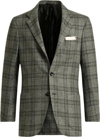 Kiton Jassen, Heren, Grijs, M, Kasjmier, Geruite Kasjmierblend Jas
