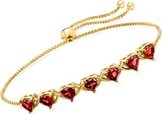Ross-Simons Garnet Heart Bolo Bracelet in 18kt Gold Over Sterling