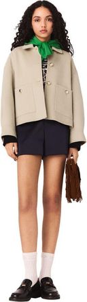 Maje Short pleated-back wool jacket in Beige at Nordstrom, Size 36 Eu
