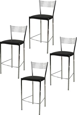 Tommychairs Tommychairs 4 Taburetes Elegance Acero Cromado Asiento Polipiel Negro