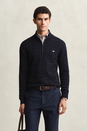 GANT Men Cotton Cable Knit Half-Zip Sweater (XXXL) EVENING BLUE