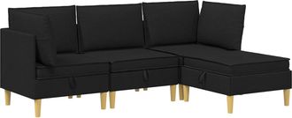 vidaXL Juego De Sof&aacute; Modular Con Almacenamiento 4 Uds. Negro Tela Vidaxl