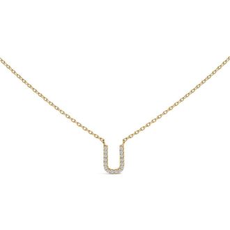 House of Brilliance 10K Yellow Gold Diamond Accent A-Z Block Initial Pendant Necklace in Yellow Gold | U at Nordstrom