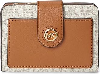 Michael Kors Mk Charm Small Tab Compact Pcoket Wallet Wallet Womens Handbags Vanilla/Acorn, Leather