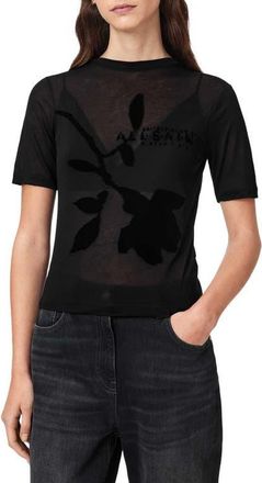 AllSaints Athea Sheer Graphic Tee in Black at Nordstrom, Size X-Small