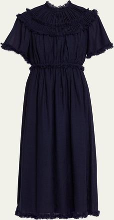 Ulla Johnson Ayan Gathered Yoked Short-Sleeve Midi Dress