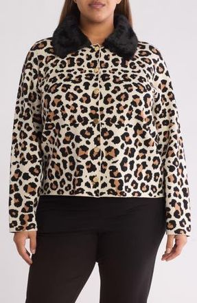 By Design Isa Faux Fur Collared Cardigan in Keira Leopard at Nordstrom Rack, Size 2X