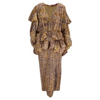 Altuzarra Papyrus Ruffled Printed Pliss&eacute;-Taffeta Midi Dress in Multicolor Polyester