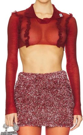 GCDS Celluloid Knit Crop Polo In Burgundy