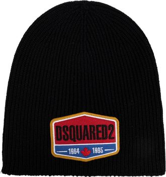 Dsquared2 logo-appliqué wool beanie - men - Wool - One Size - Black