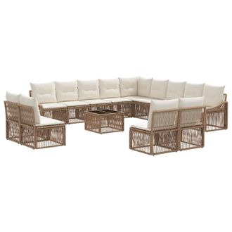 vidaXL Conjunto De Sof&aacute;s De Jard&iacute;n 14 Pcs Beige Rat&aacute;n Sint&eacute;tico Vidaxl