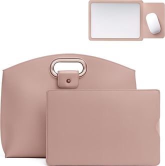 Generic 2-Piece Laptop Bag Set - Sophisticated Business Waterproof Leather Laptop & Tote Set, Fits 14 Laptop for Work Travel (Pink Beige)