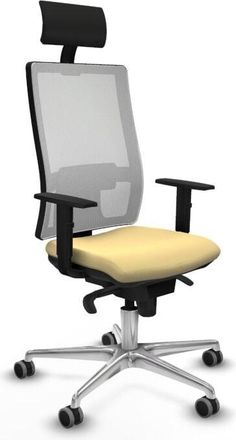 Piqueras y Crespo Piqueras Y Crespo - Horna sincro malla blanca similpiel crema brazos 1D base aluminio cabecero fijo ruedas 65mm engomadas