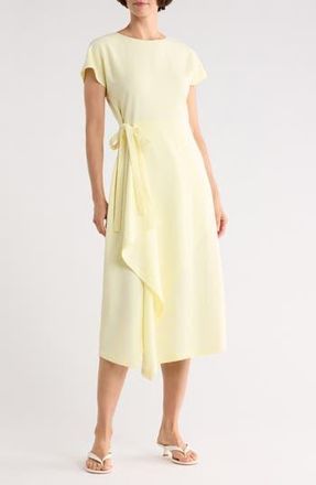 Lafayette 148 New York Short Sleeve Side Tie Faux Wrap Dress in Yellow Chalk at Nordstrom Rack, Size Small