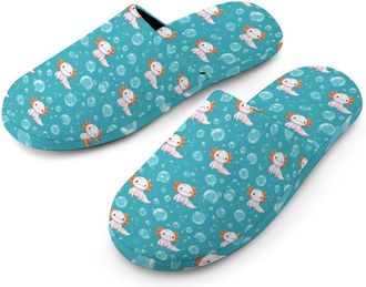 Generic Cute Axolotl Mens Slippers Warm Non-Slip Houes Shose Spa Slipper for Home Bedroom