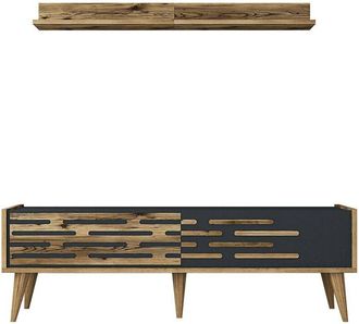 Dmora Mobile porta tv Achernar, Credenza da soggiorno, Armadio basso per tv, Base parete attrezzata, 140x45h35 cm, Noce e Antracite, con imballo