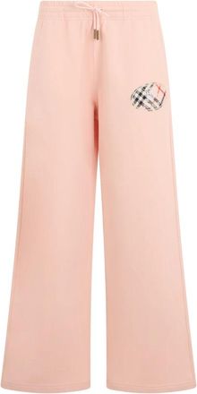Burberry Check Knight Stamp Katoenen Track Pants - Dames - Wijde Broeken - Roze - M - Katoen - Broeken