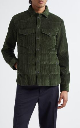 Moncler Gelt Corduroy Puffer Down Shirt Jacket in Thyme at Nordstrom, Size 3