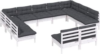 vidaXL Muebles De Jard&iacute;n 11 Pzas Y Cojines Blanco Madera Maciza Pino Vidaxl