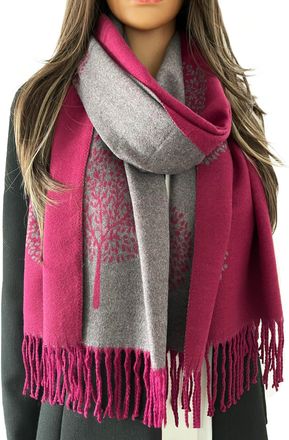 The Accessory Co. Cashmere Tree of Life Pashmina Shawl - Womens Warm Winter Scarf (Large, Long), Tree of Life Print, Wine Grey - Gift Box Included