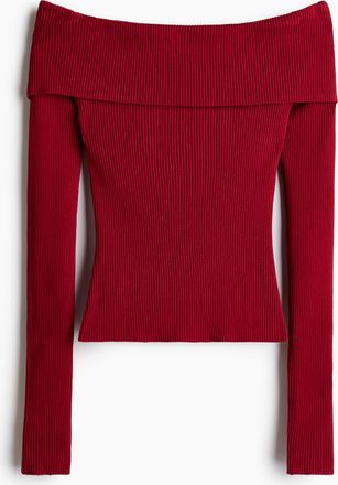 H&M Schulterfreies Shirt in Rippstrick - Dunkelrot
