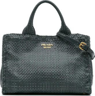 Prada 2013-2025 Goatskin Woven Madras satchel - women - Goat Skin - One Size - Green