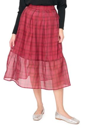 Gibsonlook Plaid Organza Tiered Skirt in Mulberry Wine Plaid at Nordstrom, Size Xx-Small
