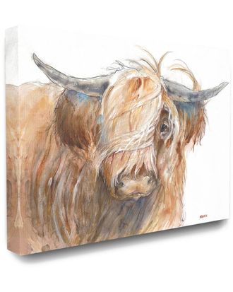 Stupell Industries The Stupell Home Decor Collection Brown Horned Bull With Wind Swept Long Hair Painting